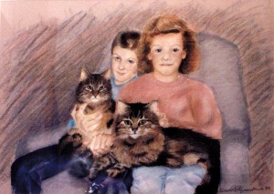 portrait of kids and cats