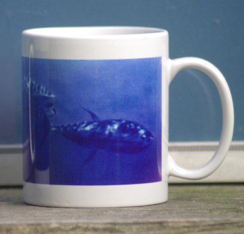 mug with blue tuna painting